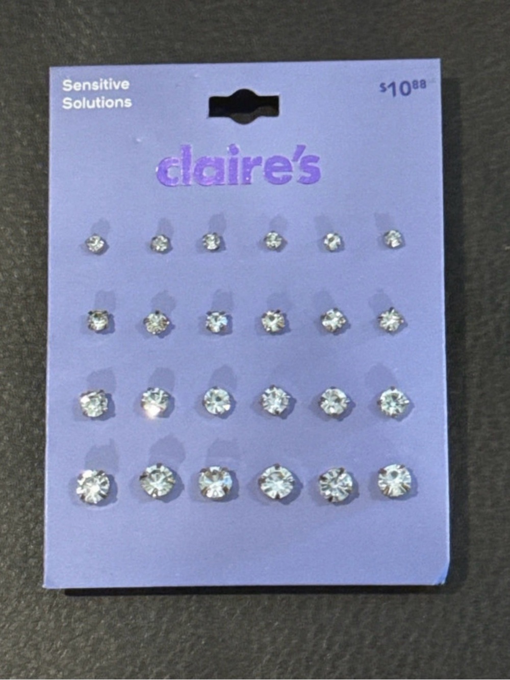 Claire's Clear Crystal Stud Earring Set - 12 Pair Gold-Tone